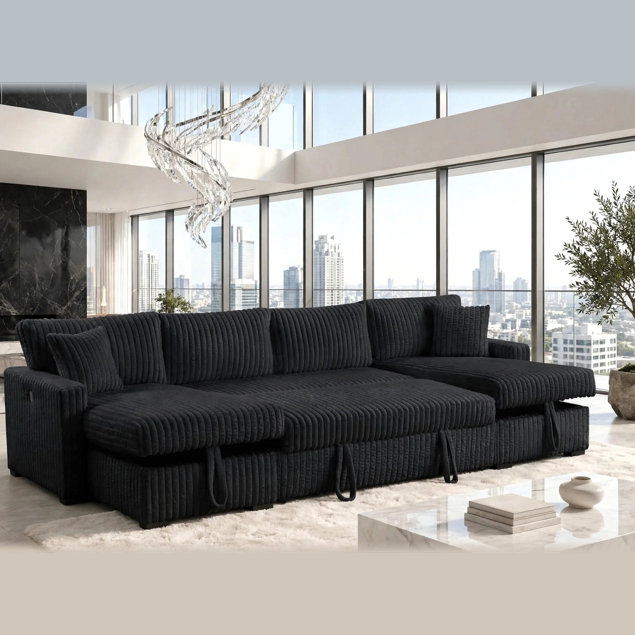 Joey double storage chaise sectional – Black